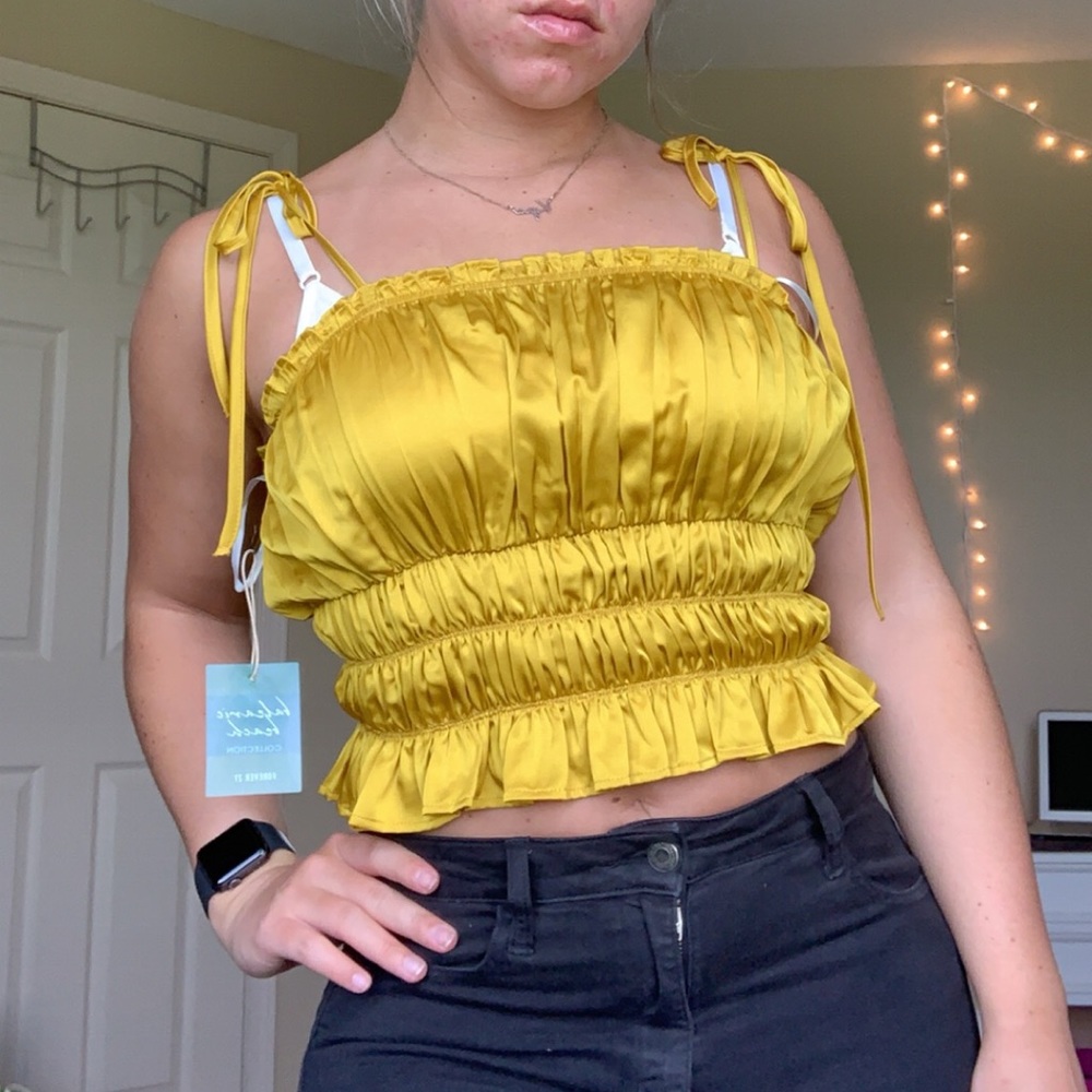 Yellow Satin Cinched Layered Top